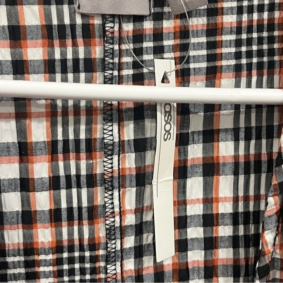 ASOS size 6 plaid maxi length wrap dress orange blue white puff sleeve - Picture 4 of 10